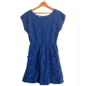 COBALT Blue Lace Dress - Love, Fire - Size Large